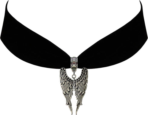 Victorian Vault Black Velvet Choker Steampunk Jewelry Gothic Angel Wings Fairy Pendant Necklace...
