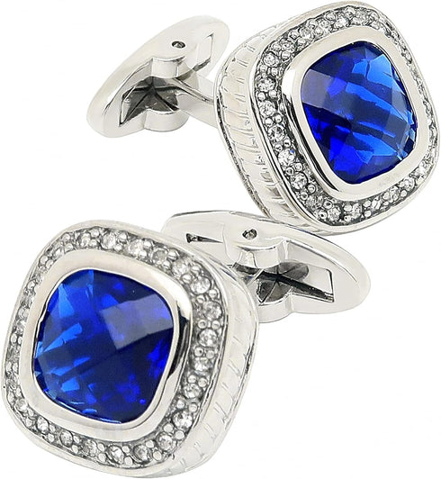 Silver Tone Blue Crystal Cufflinks for Men Wedding Dress Square Crystal Men Cuff Links for Shirt Party Birthday Anniversary Dress...