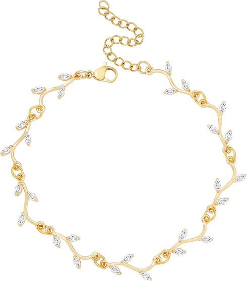 Ankle Bracelets for Women 18K Gold Plated Leaf Vine Anklets Dainty Gold Anklets Beach Summer Gold Anklet for Women...