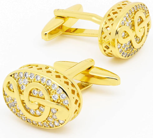 Oval Golden Music Note Cufflinks for Men Lady with Crystals Hollow Out Design Men's Cufflinks Jewelry Set for Wedding Anniversary Business Party E...