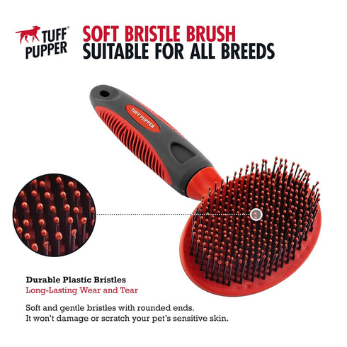 Tuff Pupper Round Bristle Soft Brush for Dogs and Cats | Gentle Grooming for Short or Long Hair | Soft Pin Tool for Sensitive Skin | Detangle & Re...