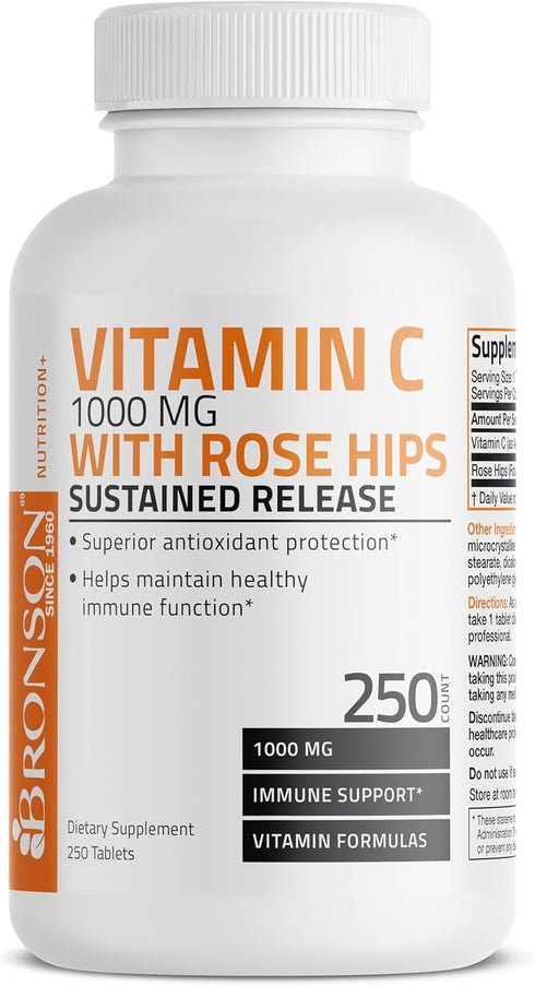 Bronson Vitamin C 1000 mg with Rose HIPS Sustained Release, 250 Tablets...