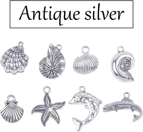 BronaGrand 40 Pieces Mixed Antique Silver DIY Ocean Fish & Sea Creatures Charms Pendants for Making Bracelet and Necklace...