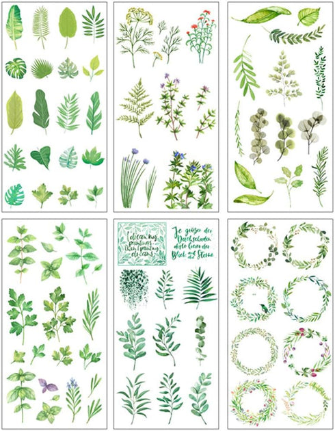 Plants Scrapbook Stickers,12 Sheets DIY Decorative Green Leaf Decals Stickers for Scrapbooking Planner Gift Packing Art Crafts...