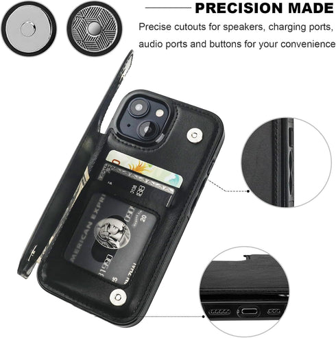 Compatible with iPhone 15 Wallet Case with Card Holder, PU Leather Kickstand Card Slots Case, Double Magnetic Clasp and Durable Shockproof Cover 6...