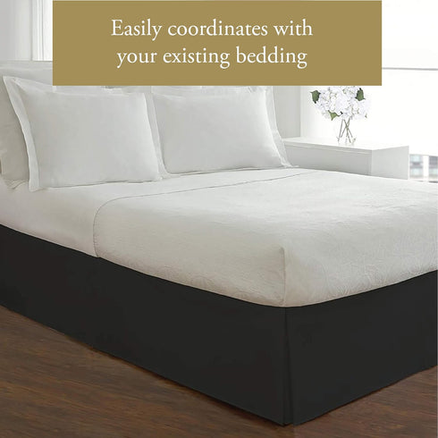 Luxury Hotel Tailored Bed Skirt, Box Pleats, 14 Inch Drop, Twin, Black...