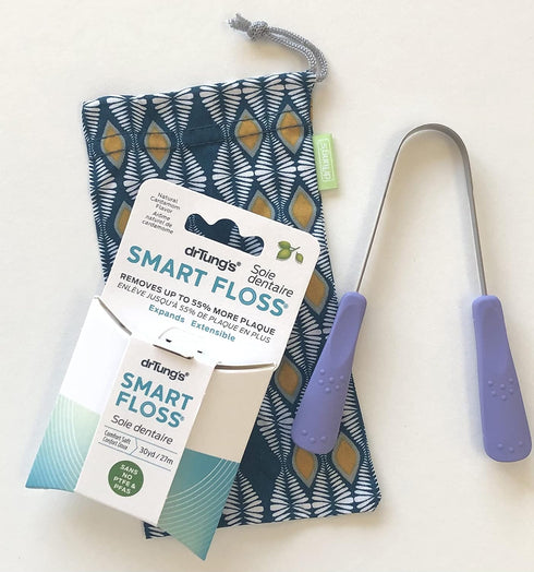 DrTung's Stainless Steel Tongue Cleaner & Smart Floss Bundle - Tongue Cleaner for Adults, Kids, Helps Freshens Breath, Natural Floss, Gentle on Gu...