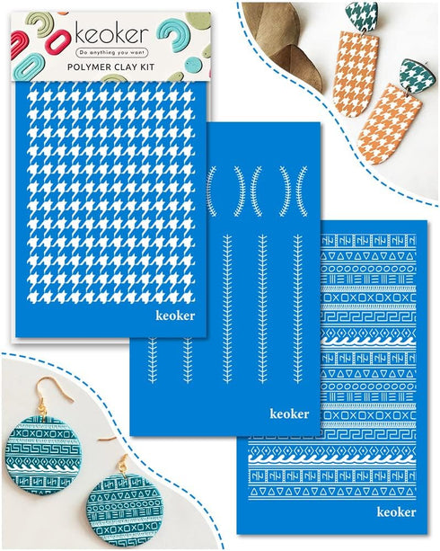 Silk Screen Stencils for Polymer Clay, 3 PCS Reusable Silkscreen Print Kit,for Printing on Clay & Other Jewelry Clay Earrings Decoration, Each 6" ...
