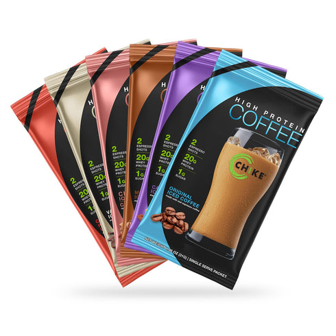 Chike High Protein Iced Coffee Sampler Pack, 20 G Protein, 2 Shots Espresso, 1 G Sugar, Keto Friendly and Gluten Free, 6 Single Serve Packets...