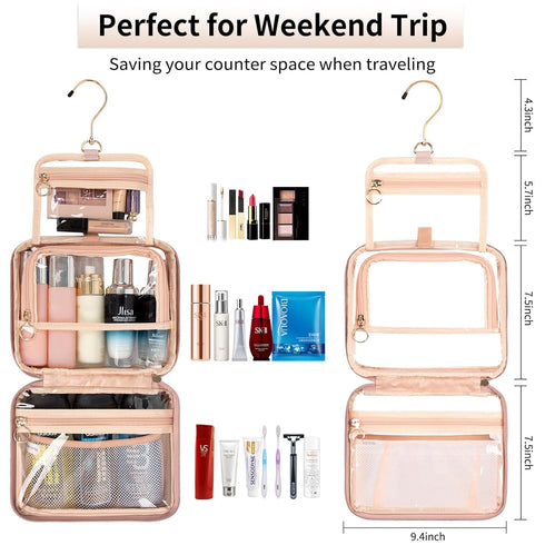 CUBETASTIC Clear Cosmetic Bags, Hanging Toiletry Bag for Travelling, Transparent Makeup Organizer Case, Water-resistant Portable Skncare Storage P...