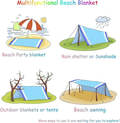 BYDOLL Beach Blanket 78''×81'' 4-7 Adults Oversized Lightweight Waterproof Sandproof Large Picnic Mat for Travel Camping Hiking Picnic(78" X 81", ...