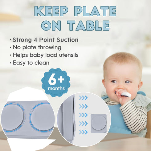 5PCS Travel Suction Plate for Baby, Portable Silicone Suction Plate to Go,Baby Divided Plate Feeding Set with Travel Bag for Toddler Baby Plate Di...