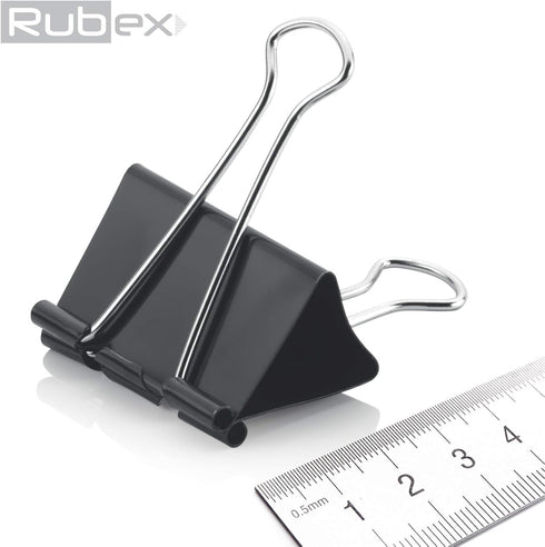 120 RUBEX Binder Clips, Black Color and Mixed Size: Small Medium Large Binder Clips, Binder Clips, Paper Binder Clips, Big Metal Paper Clamps for ...