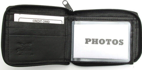 Dangerous Threads Mens Black Leather Wallet Lamb Zippered Bifold 782...