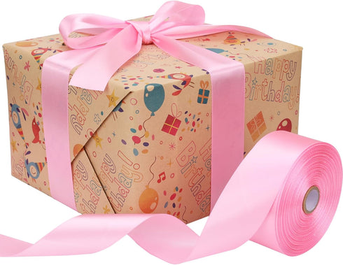 1-1/2 inch Pink Satin Ribbon 50 Yards Solid Fabric Ribbons Roll for Wedding Invitations, Bridal Bouquets, Sewing, Party Decorations, Gift Wrapping...