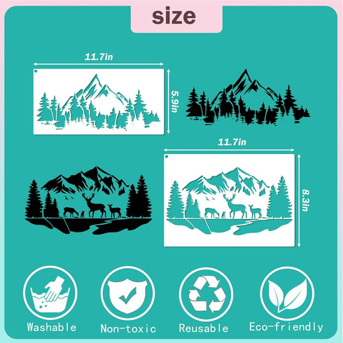 Mountain Stencils for Painting on Wood burning Stencils and Patterns Reusable Nature Deer Tree Stencils for Crafts Canvas Furniture Wall Drawing P...