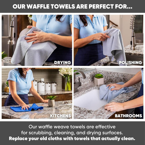 Kitchen Towels - Microfiber Waffle Weave Towels | Gray | 16 x 24 in. (6 Pack) | Absorbent, No Lint, Thick, Reusable, Commercial, Soft, Hand, Tea, ...