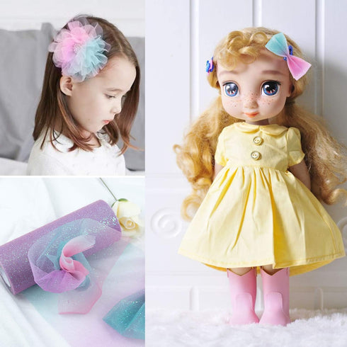 AUEAR, 2 Pack Rainbow Glitter Tulle Netting Rolls for Table Runner Chair Sash Bow Wedding Unicorn Party Pet Tutu Skirt Sewing Crafting Fabric Birt...