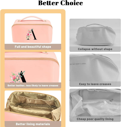 Personalized Initial Makeup Bag, Travel Cosmetic Bag with Brush Bag for Women, Large Capacity Portable Toiletry Bag Make Up Organizer...