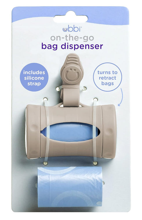 Ubbi Retractable On-the-Go Bag Dispenser for Baby Travel, Diaper Bag Accessory Must Have for Newborns, Helpful Baby Accessory, Taupe...