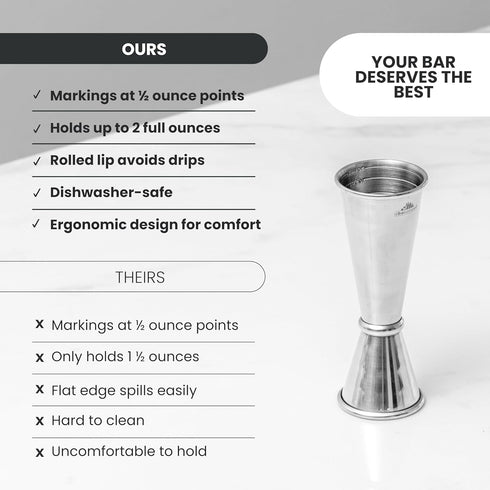 A Bar Above Premium Japanese Jigger 8 Precise Measurement Markings, Heavy Duty 304 Stainless Steel Double Cocktail Jigger for Professional Bartend...