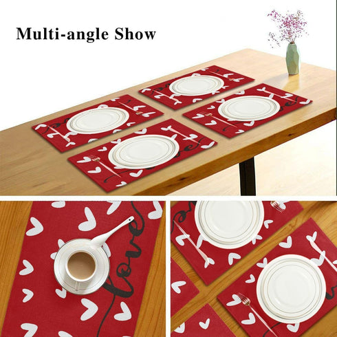 Valentine's Day Love Heart Red Buffalo Check Placemats Set of 4 Table Mat Mother's Day Rose Tulip Flowers Table mats Placemat Heat-Resistant Stain...
