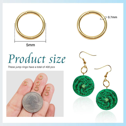 TOAOB 400pcs 18K Gold Plated Jump Rings 5mm Gold Open Jump Rings Connectors Jewelry Jump Rings for DIY Earrings Necklace Bracelet Making Repair Su...