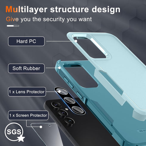 for Samsung Galaxy A35/A55 5G Case, Full Body Heavy Duty Rugged Shockproof Protective Phone Cover with Lanyard Strap, Tempered Glass Screen Protec...