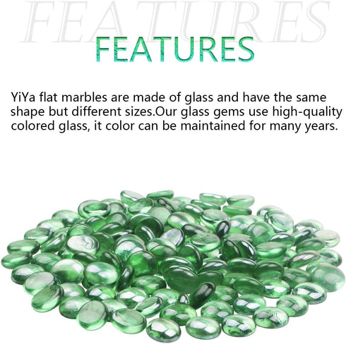 YIYA Green Flat Marble Decorative Beads Glass Gems for Home Decoration Vase Filler Fish Tank Bottom Decoration (About 0.68 lb(310g)/Bag)...