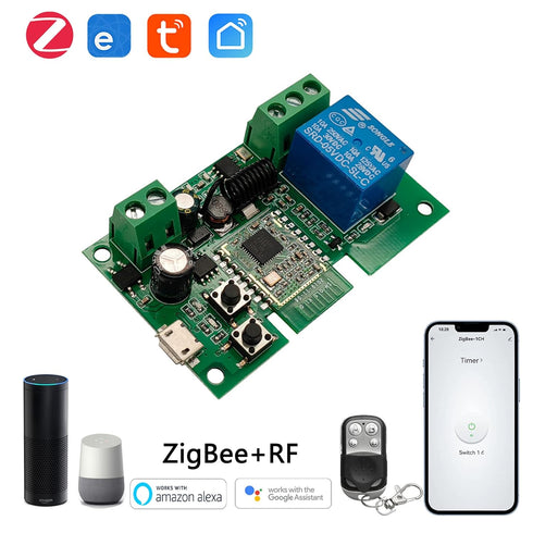 Jane Eyre ZigBee Tuya Smart 1 Channel Smart Relay Switch with 433 RF Remote Control, USB5V AC/DC7-32V Jog/self-Locking Switch for Alexa Google Hom...