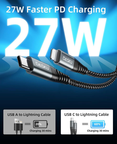 Dasku 1FT USB C to Lightning Cable 12 inch iPhone Charging Cable, Short Fast Nylon Brabied USBC iPhone Charger Cord Compatible with iPhone 14 13 1...