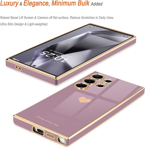 Teageo for Samsung Galaxy S24 Ultra 5G Case for Women Girl Cute Love-Heart Luxury Soft Back Cover Raised Full Camera Protection Bumper Silicone Sh...
