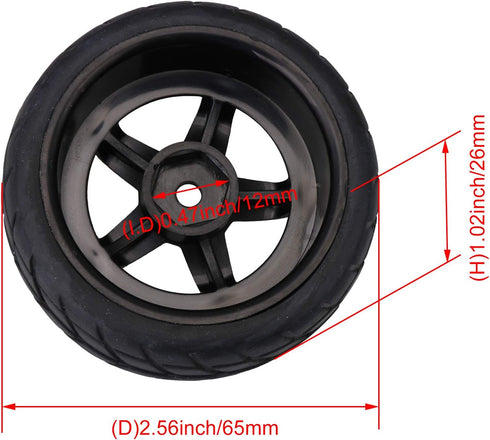 BQLZR Black RC 1: 10 Tires and Wheels Set 2.56" (Dia1.77") Hub Wheel Rims 5 Spoke + Rubber Tires Pack of 4...