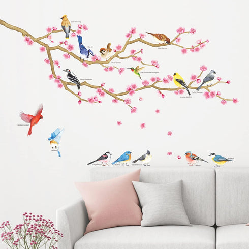 DECOWALL DWL-2009 Garden Birds and Cherry Blossom Wall Stickers Wall Decals Peel and Stick Removable Wall Stickers for Kids Nursery Bedroom Living...