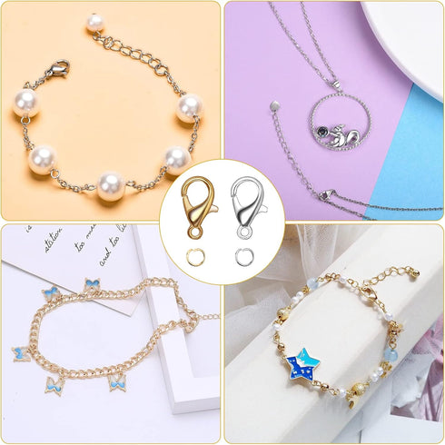 800+ Pieces Lobster Clasps and Open Jump Rings, 12 mm Lobster Claw Clasps Necklace Fasteners Hook and 5 mm Jump Rings for DIY Bracelet Necklace Je...