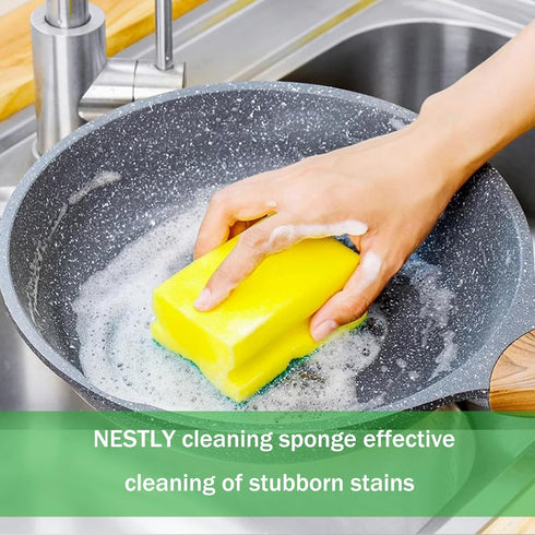 Sponges, Eco Non-Scratch Sponges Scrub Pads, Sponges for Cleaning Kitchen and Dish Cleaning,12 Scrubbing Sponges+ Draining Rack...