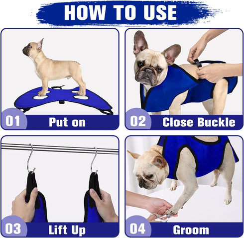 Dog Grooming Hammock Grooming Harness for Small Dogs Pet Grooming Hammock with Nail Clippers/Nail File/Comb Breathable Dog Nail Harness Hanging fo...