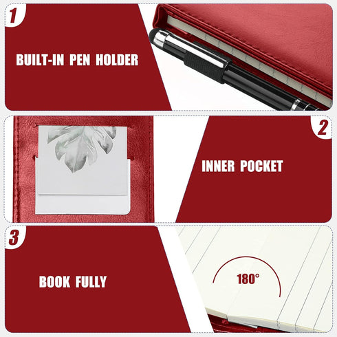 Outus 10 Pcs Mini Pocket Notepad Holder Set Included Mini Pocket Notepad Holder with 50 Lined Sheets, Metal Pen, 8 Pcs 3 x 5 Inch Memo Book Refill...