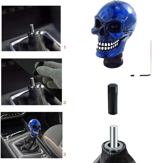 Lunsom Skull Gear Shift Head Resin Shifter Knob Car Transmission Shifting Stick Handle Fit Most Automatic Manual Vehicle (Navy Blue)...
