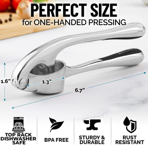 Zulay Kitchen Premium Garlic Press Set - Rust Proof & Dishwasher Safe Professional Garlic Mincer Tool - Easy-Squeeze, Easy-Clean with Soft, Ergono...