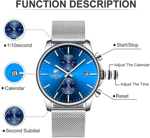 GOLDEN HOUR Mens Watch Fashion Sleek Minimalist Quartz Analog Mesh Stainless Steel Waterproof Chronograph Watches for Men with Auto Date...
