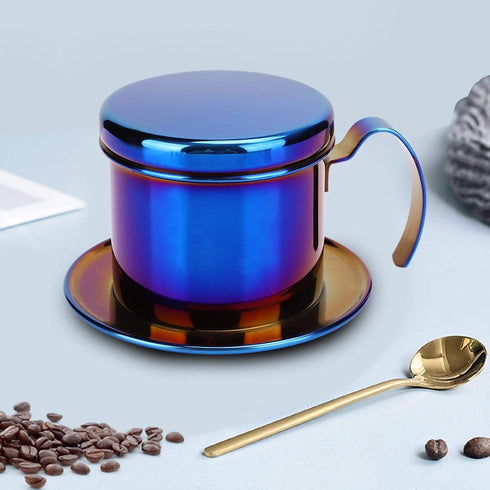 Coffee Drip Filter Pot Stainless Steel Vietnamese Style Coffee Maker Pot Coffee Drip Brewer for Home Kitchen Office Outdoor(blue)...