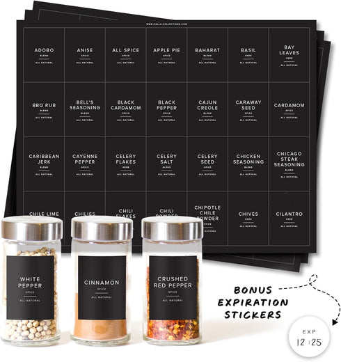 ThreeKin 230 Spice Jar Labels | Waterproof & Oil-Resistant Black Minimalist Stickers for Kitchen Organization | Common & Customizable for Herbs, S...