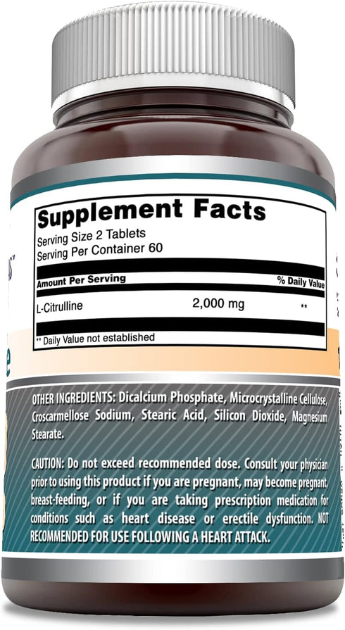 Amazing Formulas L Citrulline 2000mg Per Serving 120 Tablets Supplement | Amino Acid Supplement for Men & Women | Non-GMO | Gluten Free | Made in ...