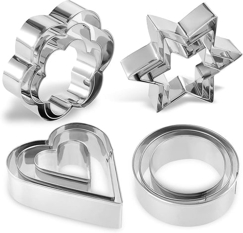 12Pcs Metal Biscuit Cutter Set Star Circle/Round Heart Flower Shaped Cookie Cutters for Food Small Stainless Steel Cookie Molds Cutter for Baking ...