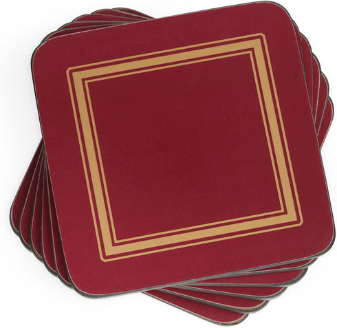 Pimpernel Classic Burgundy Drink Coasters Set of 6 - Heat & Stain Resistant Square Coasters with Non-Slip Cork Backing for Hot and Cold Beverages ...