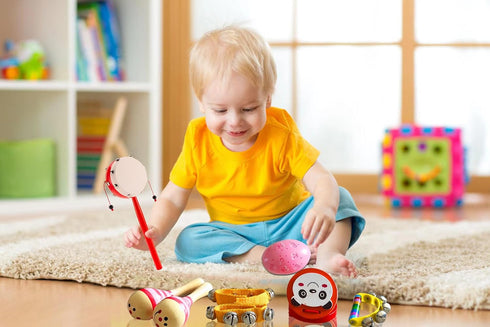 Toddler Musical Instrument, Wooden Percussion Musical Instruments Toy for Kids Toddlers, Preschool Educational Instrument Toy Set with Rattle Drum...