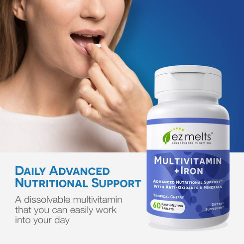 EZ Melts Dissolvable Multivitamin with Iron for Women and Men, Sugar-Free, 1-Month Supply...