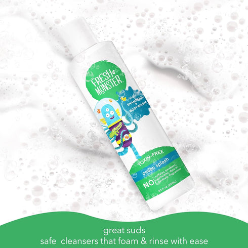 Fresh Monster 2-in-1 Kids Shampoo & Body Wash, Toxin-Free, Hypoallergenic, Natural Shampoo & Body Wash for Kids, Ocean Splash (8.5oz)...