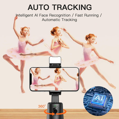 Auto Face Tracking Tripod, No App Required, 360° Rotation Face Body Phone Tracking Holder with Remote, Gesture Control, Smart Shooting Camera Moun...